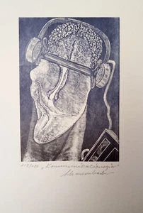 Holzstich Original KOMMUNIKATIONSGIER von Robert Schanzenbacher - Bild 1 von 3