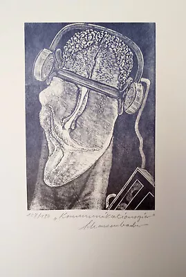 Holzstich Original KOMMUNIKATIONSGIER von Robert Schanzenbacher - Bild 1 von 3