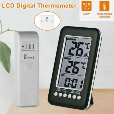 Digital Thermometer Clock Indoor/Outdoor Wireless Temperature Transmitter Meter - Image 1 of 4