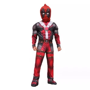 Costume Halloween Supereroe Cosplay Ragazzi Outfit Regalo Bambini Marvel Deadpool Muscolo - Foto 1 di 7