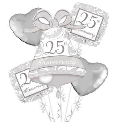 Celebrate 25th Silver Anniversary Balloon Bouquet Party Supply Decoration Favors - Image 1 of 4