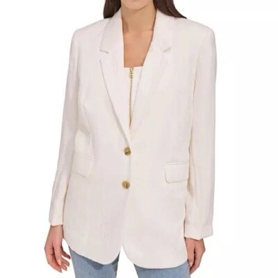 Blazer DKNY para mujer XL drapeado organza manga larga ponche de huevo Foto 1 de 4