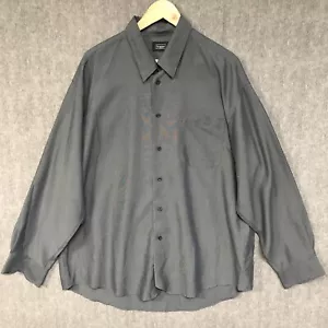 Haggar Shirt Mens XL Gray Pockets Micro Check Business Dress Button Long Sleeve - Picture 1 of 15
