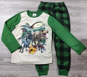 Jurassic Park Pajamas Boys Large 10-12 Shirt Pant Warm Dinosaur PJ Set Gift - Picture 1 of 4
