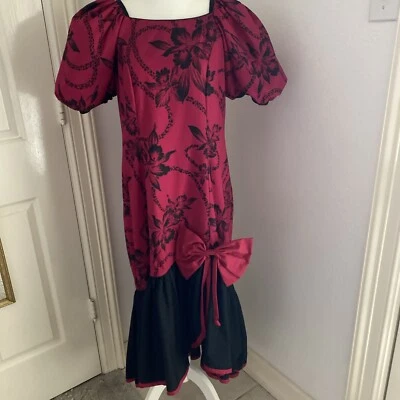 复古夏威夷制造美国夏威夷礼服袖口黑色勃艮第中号 — 第 1/4 张图片