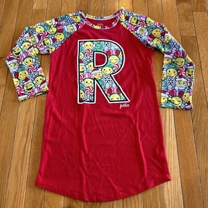 Justice Christmas Emoji Initial Letter “R” Sleep Shirt Nightgown Girl Size 6/7 - Picture 1 of 6