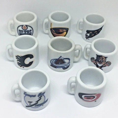 8 NHL Mini Mugs OILERS Panthers CAPITALS Flames HURRICANES Thrashers AVALANCHE Cover
