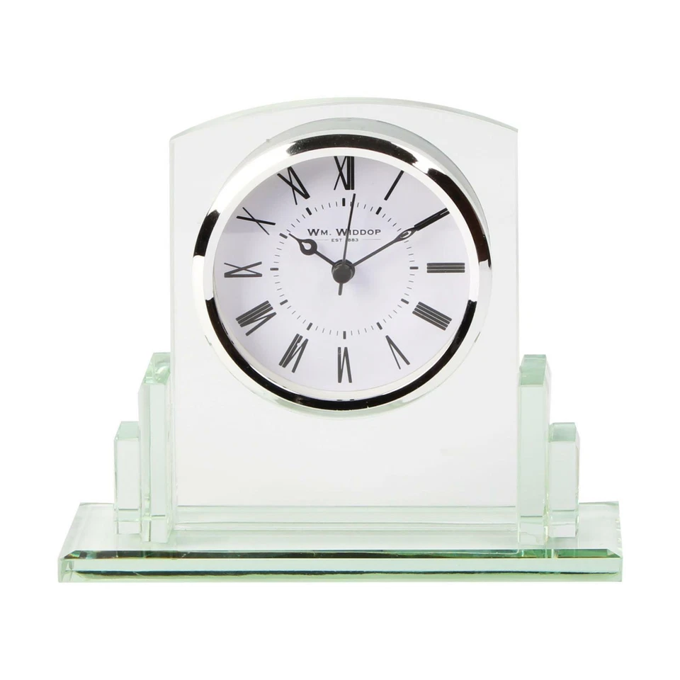 Contemporary Square Glass Napoleon Mantel Table Clock Silver Bezel Quartz 14cm - Image 1 of 1