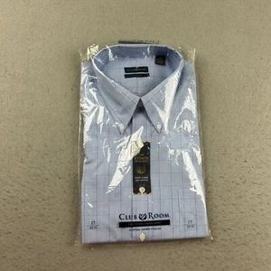 Club Room Shirt Mens 17 32/33 Blue Plaid Pinpoint Button Up Long Sleeves NWT - Picture 1 of 10