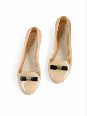 Furla Nude Peach Silicone Ballet Flats with Leather Bow & Metal Logo – EU 37 / I - Image 1 of 4