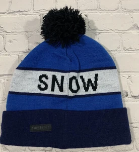 Turtlefur Beanie Adult Blue White Black Yarn Winter Pom Ski Snow Sport Lined Hat - Picture 1 of 3