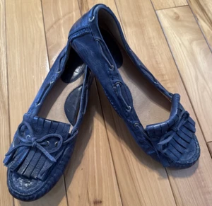 FRYE Women's Shoes Loafers Regan Kiltie Leather Driving Moccasin Size 8.5M Blue - Picture 1 of 15