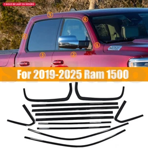 For 2019-2025 Ram 1500 Black Stainless Steels Windows Molding Strip Trim 12pcs - Picture 1 of 6
