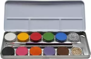 Eulenspiegel Profi Aqua Make up Kombi Metall Palette 10 x 3,5 ml + 2 x Glitzer - Bild 1 von 1