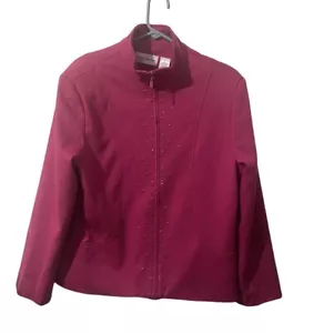 Alfred Dunner Jacket Women Size 12 Pink Embroidered Full Zip Sweatshirt Casual - Picture 1 of 9