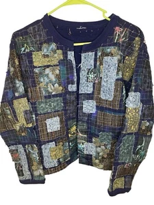 Handarbeit Patchwork Jacke gesteppt Goldnähte Boho Kunsthandwerk Unikat Est. Größe M - Bild 1 von 7