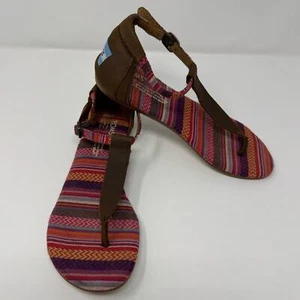 Toms Sandalen, Gr. 5,5, Leder, Canvas, Boho, Hippie, T-Riemen, Knöchel, Strand - Bild 1 von 11