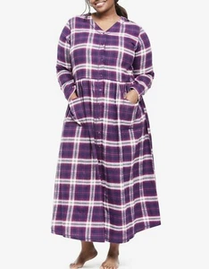 Only Necessities Plus Size Rich Violet Plaid Flannel Snap-Front Lounger Size 6X - Picture 1 of 12