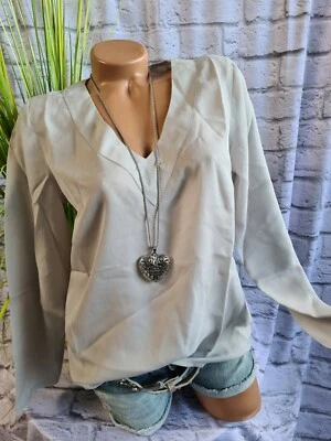 B.C. Bluse Tunika Shirt Langarm Grau Hellgrau Ton mit V-Ausschnitt (301) NEU - Bild 1 von 3
