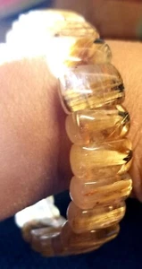 Bracciale oro naturale cristallo quarzo rutilato rettangolo qualità ovale 14MM - Foto 1 di 3
