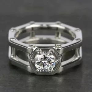 Silver Plated Hexagonal Mens Ring For Valentine Gift 2 Ct Simulated Diamond Ring - Picture 1 of 9