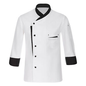 Men's Chef Coat Long Sleeve Chef Jacket Double Breasted Kitchen Cook Top Uniform