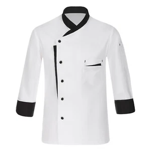 Men's Chef Coat Long Sleeve Chef Jacket Double Breasted Kitchen Cook Top Uniform - Picture 1 of 63