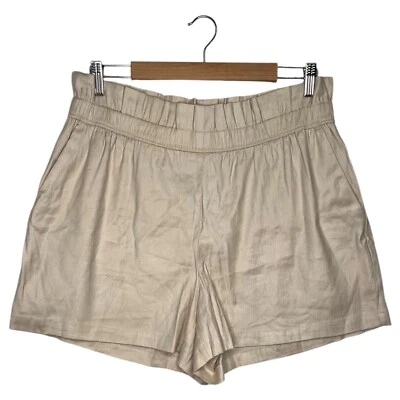 Nuevo Pantalones Cortos Express Para Mujer Grande Marfil Lino Bolsa de Papel Cintura Bolsillos Boho Foto 1 de 4