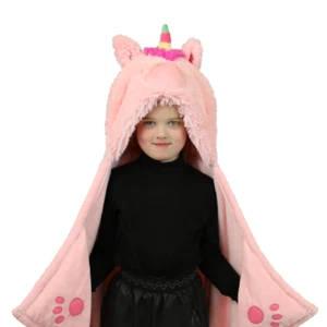 Manta y mitones con capucha para niños talla única de peluche animal tiro portátil - unicornio - Imagen 1 de 1