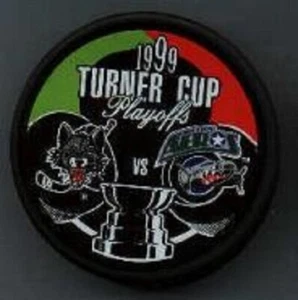IHL 1999 CHICAGO WOLVES vs HOUSTON AEROS TURNER CUP PLAYOFF PUCK - #JL_#9L - Picture 1 of 1