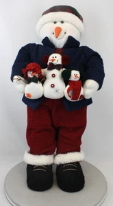 Vintage großer stehender Schneemann mit 3 Mini Schneemann Puppen. 24-26 Zoll groß - Bild 1 von 6