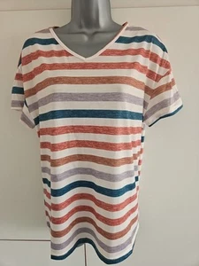 Cream,Brown,Green Striped T Shirt In Size L Uk 16/18 - Picture 1 of 8