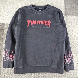 Thrasher X Vans Boys Flame Sweatshirt Size L Youth Black Skater Grunge - Picture 1 of 6