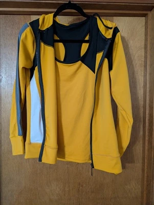 Mustard Yellow And Black Racerback Workout Top With Matching Track Jacket - Image 1 of 4