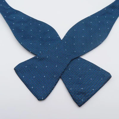 Nicole Miller Bow Tie Silk Blue White Polka Dot 2.25" Wide Self Tie - Image 1 of 4