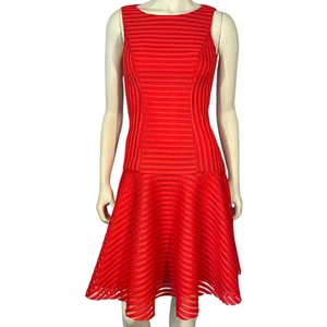 Black Halo Gr. 2 Fit & Flare Kleid fallende Taille voller Rock rot Mesh Spitze Overlay - Bild 1 von 11