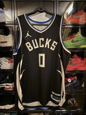 NEW XXL - Jordan Milwaukee Bucks Damian Lillard #0 Statement Jersey - Black - Image 1 of 4