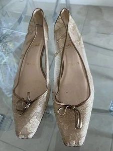 Christian Louboutin Rosella Gold Lace Leather Ballet Flats 8 $595 - Picture 1 of 3
