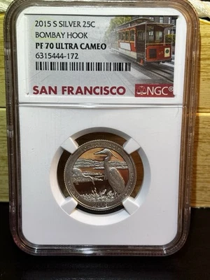 Silver Quarter Proof. 2015 S Bombay Hook PF 70 Ultra Cameo. Special Label 25c - Image 1 of 2