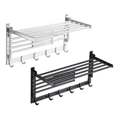Drying Rack Wall Mounted Swivel Towel Rack Laundry Clothes Holder Swing Arms US - Image 1 of 4