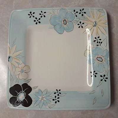 Laurie Gates Causal Blues Floral 11" Square Dinner Plates - Image 1 of 4