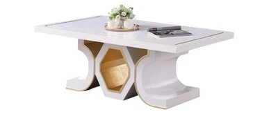 Laela Coffee Table Elegant Rectangular High Gloss Finish Gold Accents White - Image 1 of 2