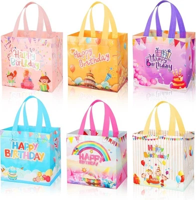Bolsas de regalo de feliz cumpleaños 6 piezas, impermeables reutilizables no tejidas fiesta de feliz cumpleaños Foto 1 de 4