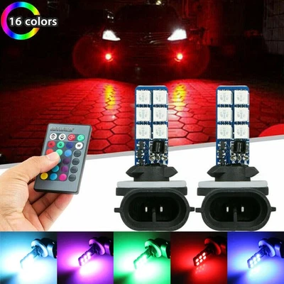2Pcs 16 Colors 881 5050 RGB LED 12SMD Car Headlight Fog Light Lamp with Remote - Image 1 of 4