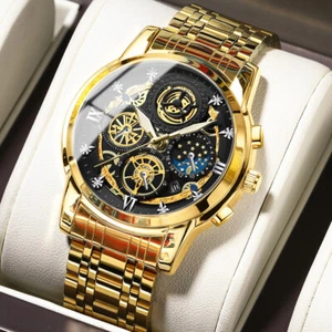 BINBOND Mens Stainless Steel Watch Luxury Diamond Waterproof Date Quartz Watches - Picture 1 of 14