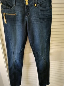 Jeans denim donna premium Bebe blu cotone gamba elasticizzata taglia 29 BLING ORO - Foto 1 di 7