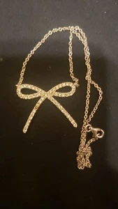 Vintage Sterling Silver Rhinestone Bow Necklace - Picture 1 of 5