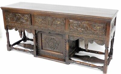 Antique English Oak Sideboard Base, Carved Rococo, Circa 1860 • 797.75£