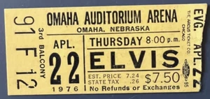 Boleto original Elvis Presley Stub City Auditorium Arena 22 de abril de 1976 Omaha NE - Imagen 1 de 2