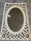 White WALL MIRROR Dart 2383 Home Interiors Homco 24" x 19" Large FAUX WICKER